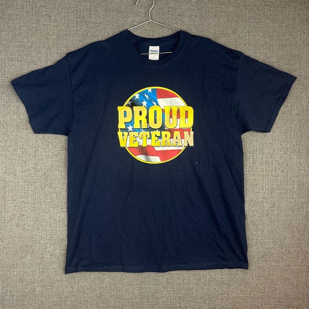 Gildan Proud Veteran T Shirt Mens XL Patriotic USA‎ Flag Graphic Tee
